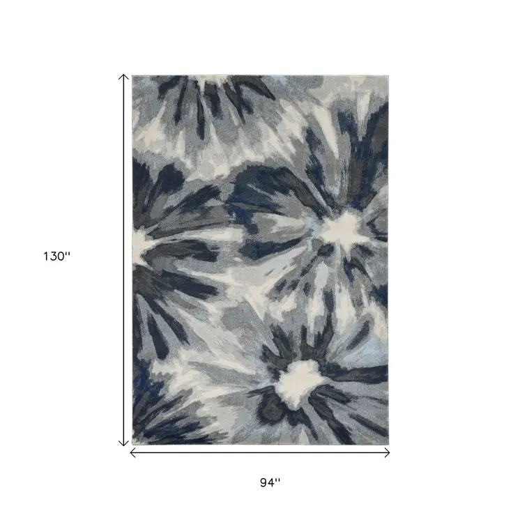 8' X 11' Ivory And Blue Floral Area Rug