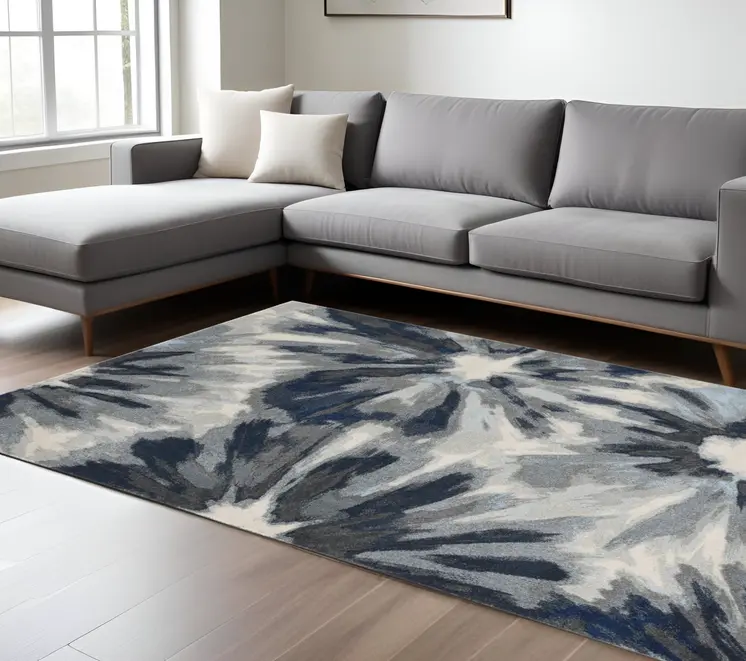 8' X 11' Ivory And Blue Floral Area Rug