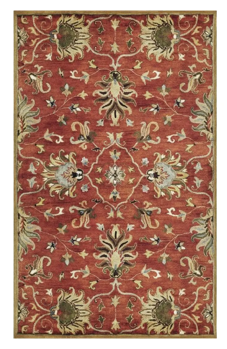 5' X 8' Rust Beige And Gray Wool Floral Hand Tufted Area Rug