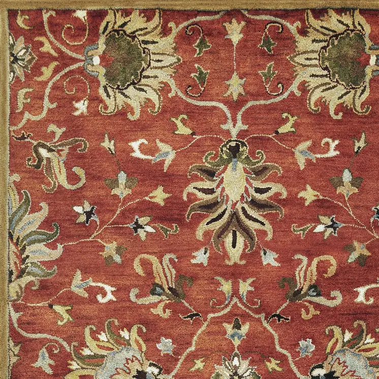 8' X 11' Sienna Gold And Green New Zealand Lambs Wool Floral Hand Tufted Area Rug