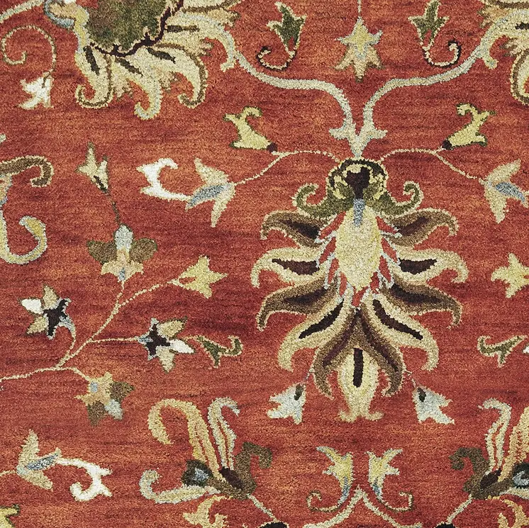 8' X 11' Sienna Gold And Green New Zealand Lambs Wool Floral Hand Tufted Area Rug
