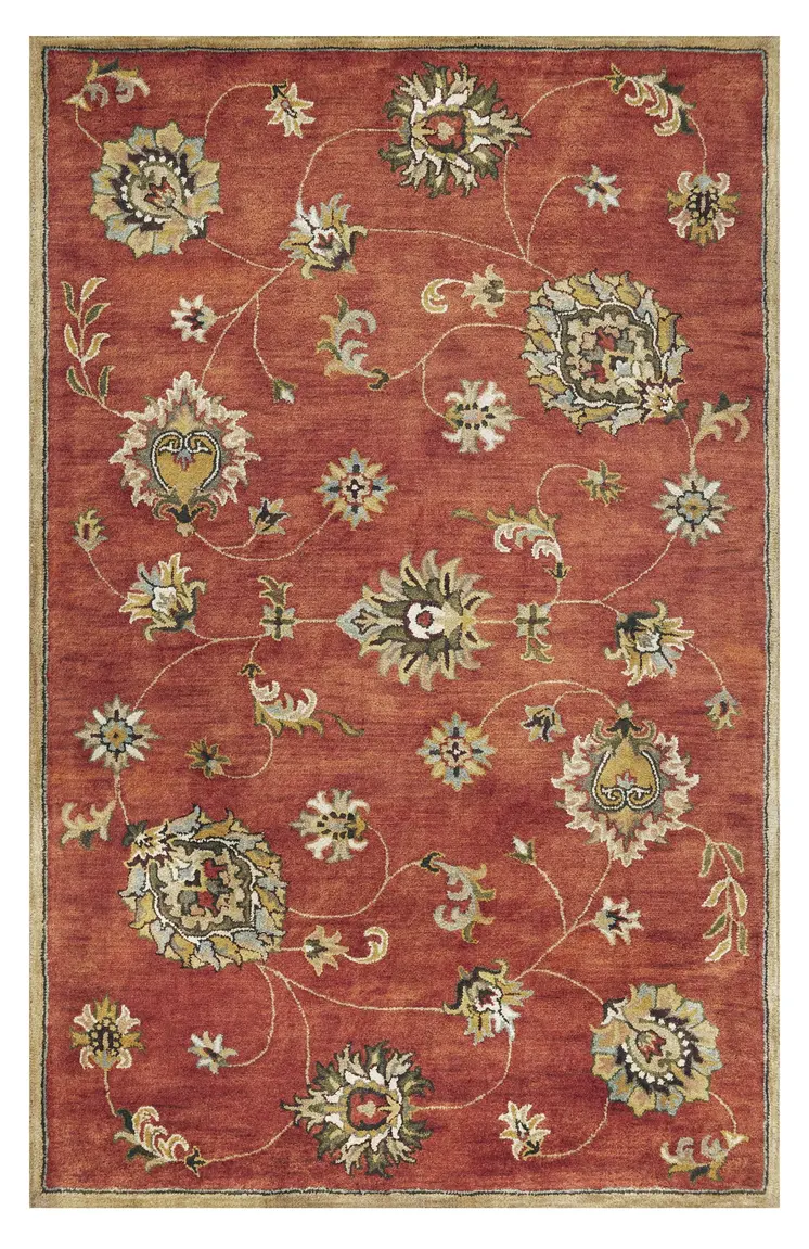 8' X 11' Sienna Gold And Green New Zealand Lambs Wool Floral Hand Tufted Area Rug
