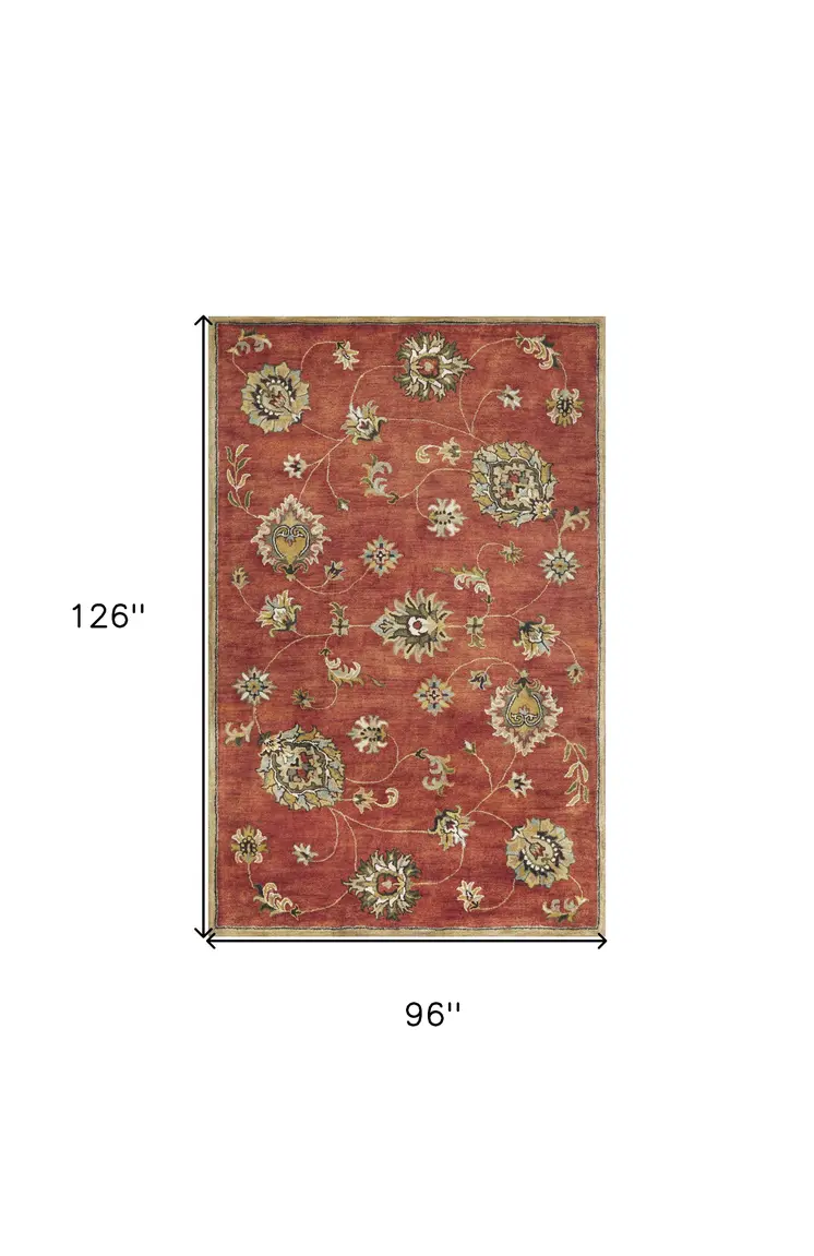8' X 11' Sienna Gold And Green New Zealand Lambs Wool Floral Hand Tufted Area Rug