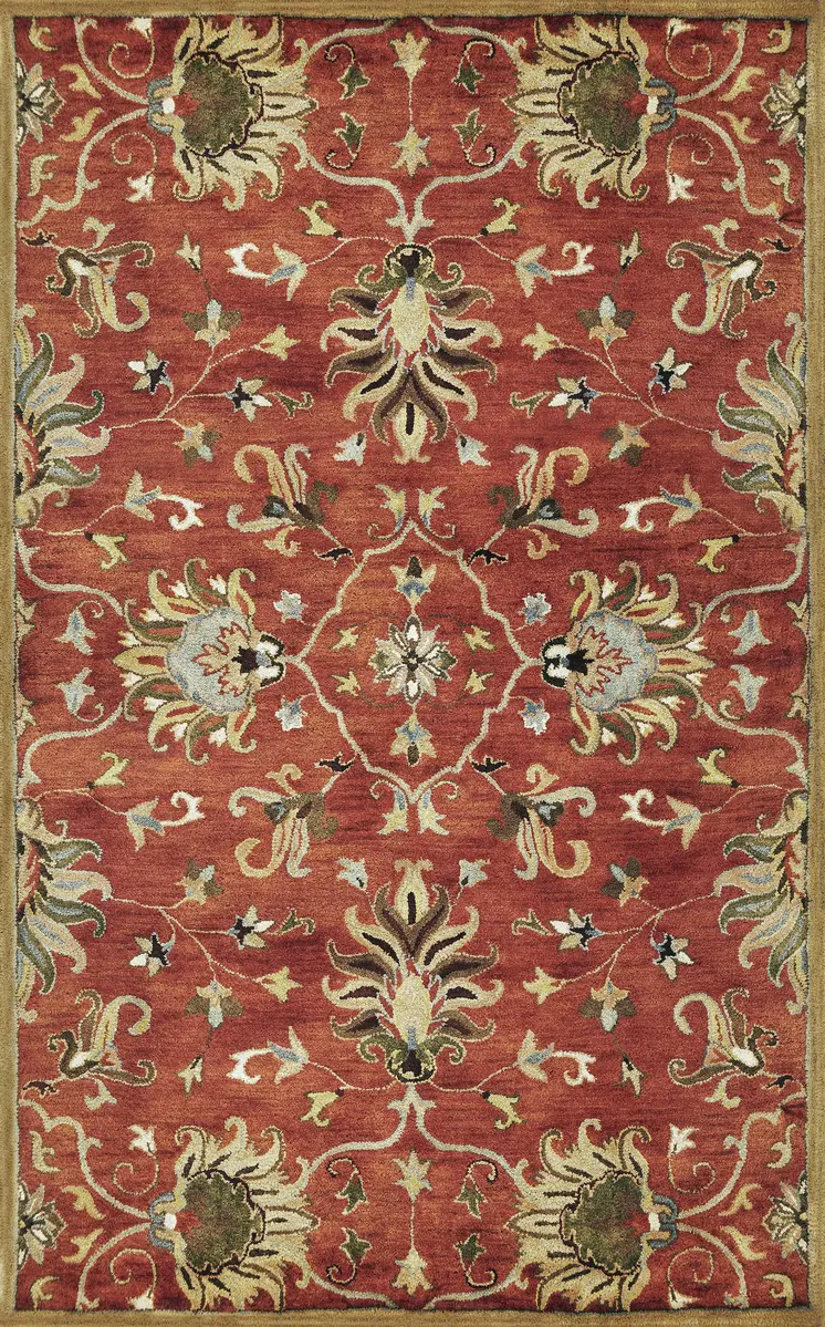 9' X 13' Sienna Orange Hand Tufted Traditional Floral Allover Indoor Area Rug
