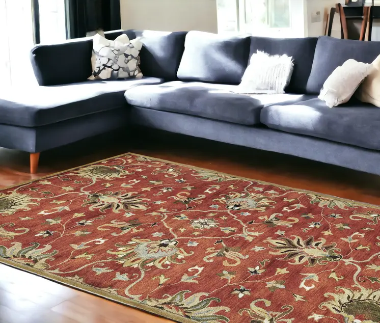 9' X 13' Sienna Orange Hand Tufted Traditional Floral Allover Indoor Area Rug