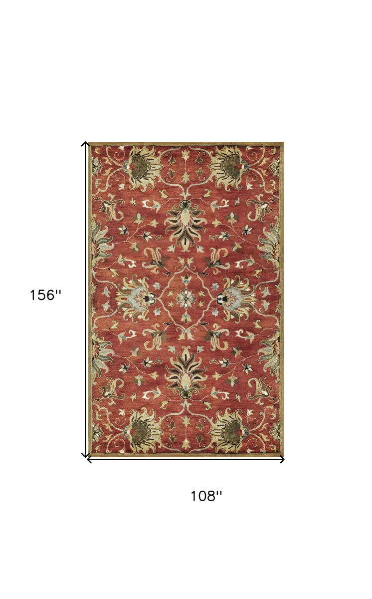 9' X 13' Sienna Orange Hand Tufted Traditional Floral Allover Indoor Area Rug