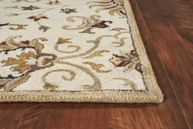 3' X 5' Champagne Red And Black New Zealand Lambs Wool Floral Hand Tufted Area Rug