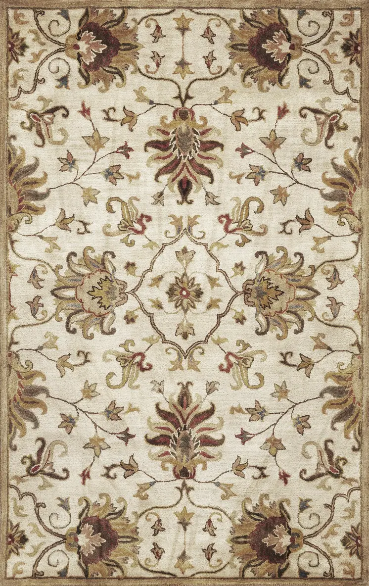 3' X 5' Champagne Red And Black New Zealand Lambs Wool Floral Hand Tufted Area Rug