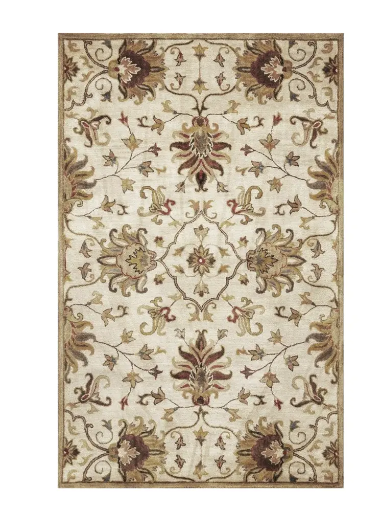 5' X 8' Champagne Red And Brown New Zealand Lambs Wool Floral Medallion Hand Tufted Area Rug