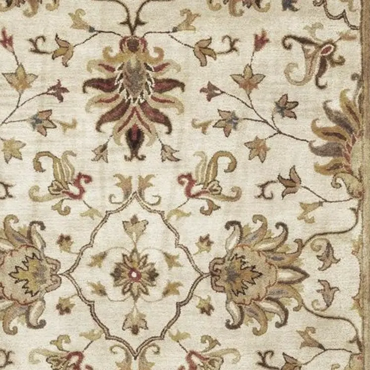 5' X 8' Champagne Red And Brown New Zealand Lambs Wool Floral Medallion Hand Tufted Area Rug