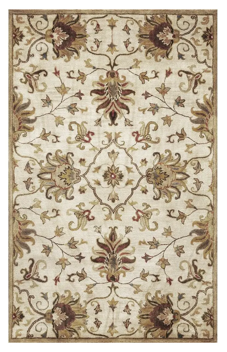 5' X 8' Champagne Red And Black New Zealand Lambs Wool Floral Hand Tufted Area Rug