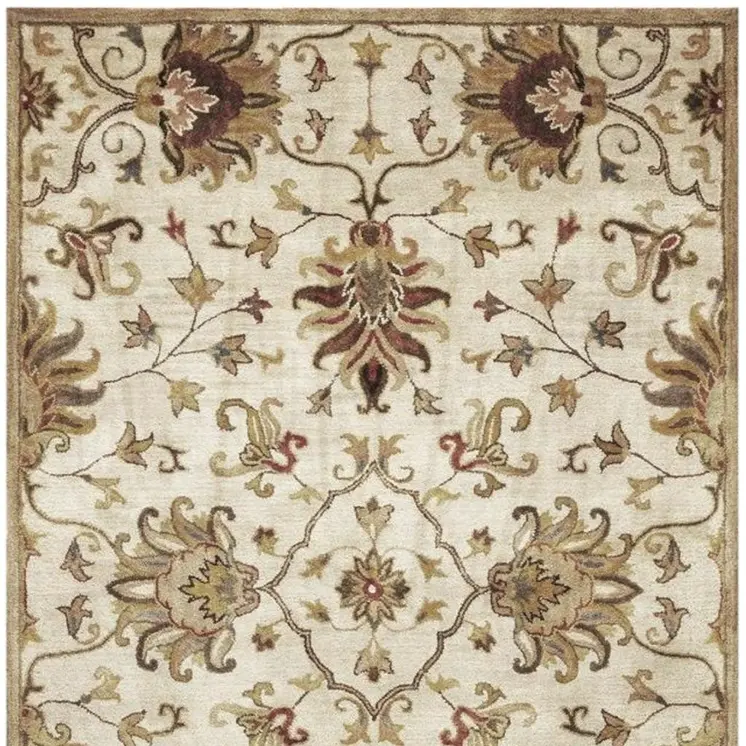 5' X 8' Champagne Red And Brown New Zealand Lambs Wool Floral Medallion Hand Tufted Area Rug