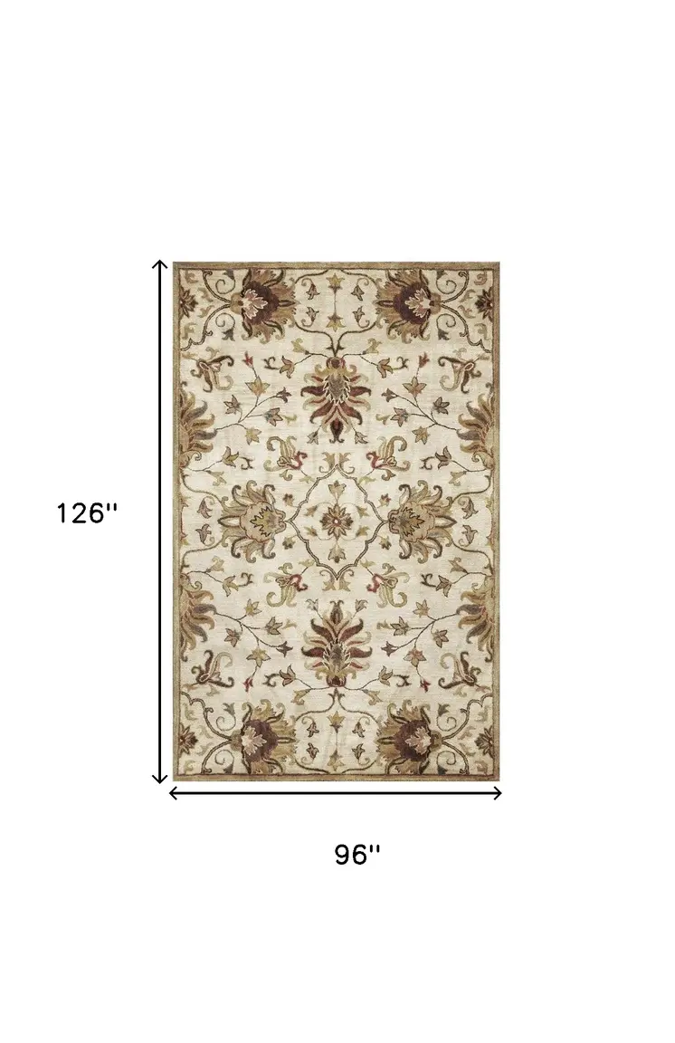 8' X 11' Champagne Wool Floral Hand Tufted Area Rug