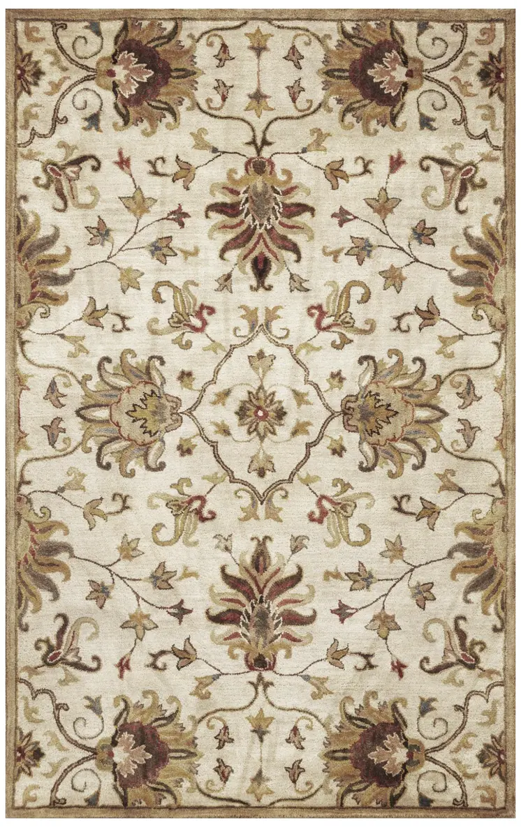 8' X 11' Champagne Wool Floral Hand Tufted Area Rug