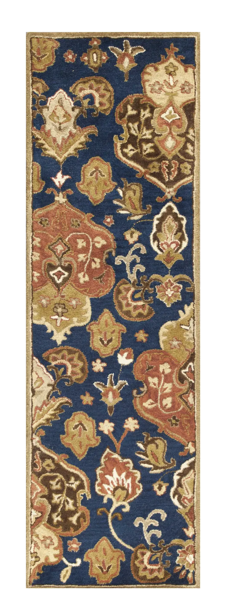 2' X 7' Navy Floral Tapestry Wool Runner Rug