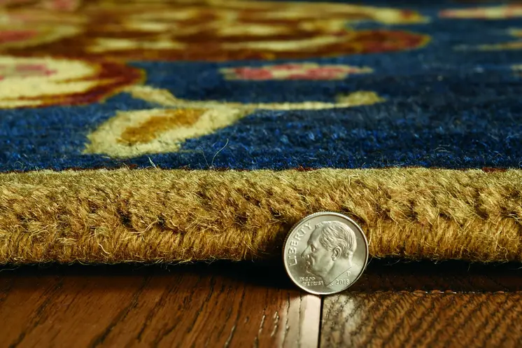 8' X 11' Navy Blue And Orange New Zealand Lambs Wool Floral Hand Tufted Area Rug