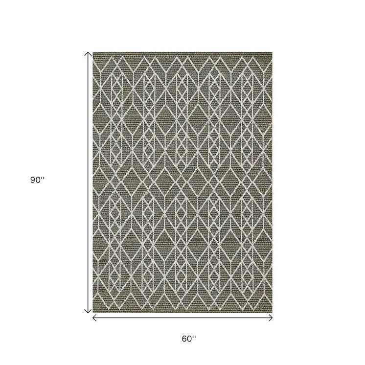 5' X 8' Gray Southwestern Indoor Outdoor Area Rug