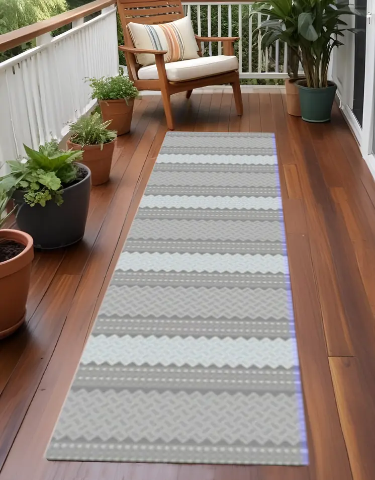 8' Gray And Ivory Southwestern Indoor Outdoor Area Rug