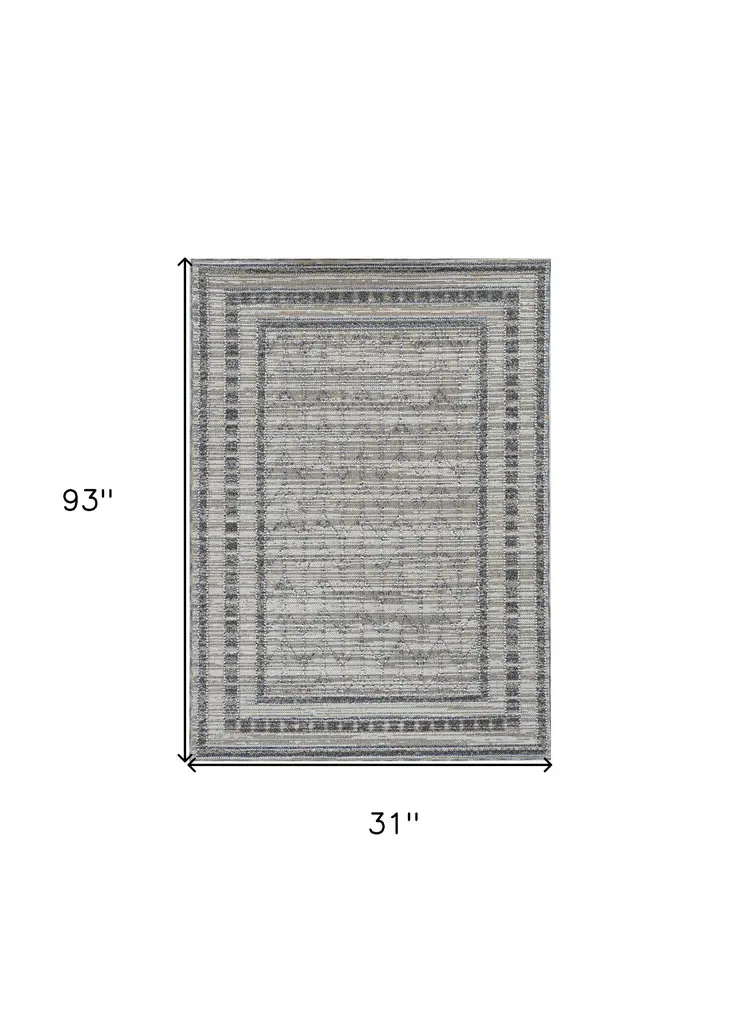 8' Gray Geometric Runner Rug
