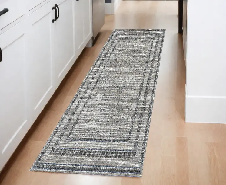 8' Gray Geometric Runner Rug