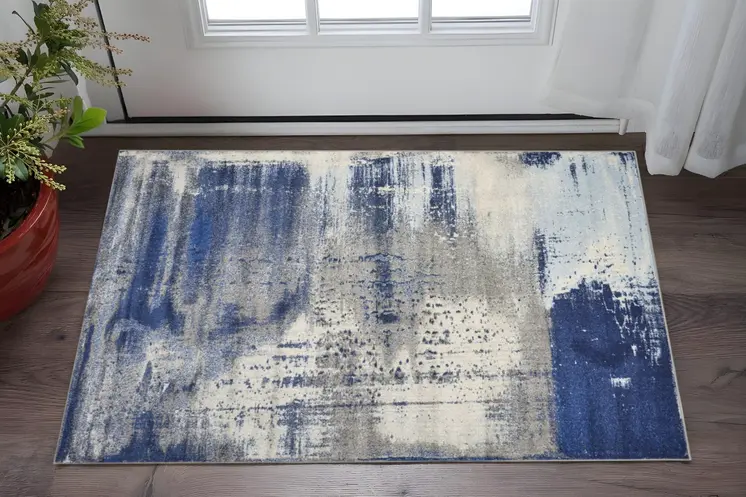 3' X 5' Ice Blue Abstract Brushstrokes Area Rug