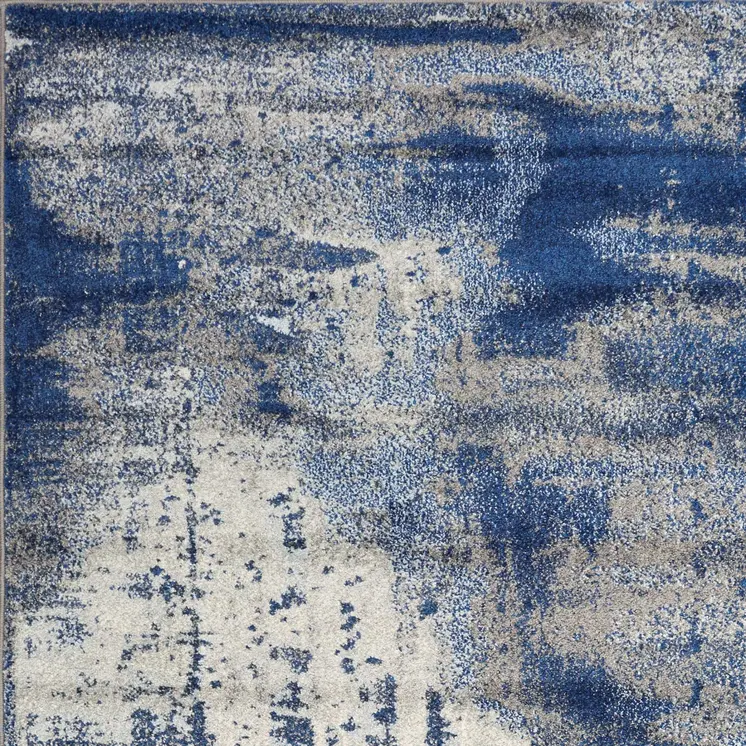 7' X 10' Blue Ivory And Gray Abstract Area Rug