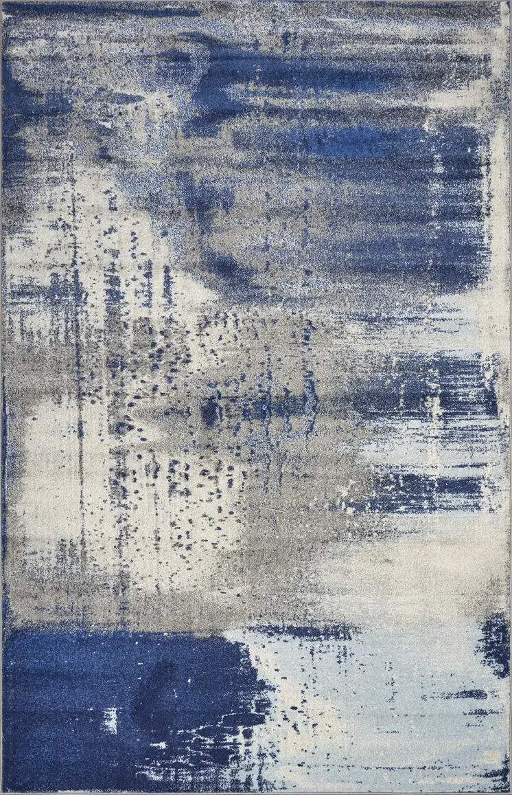 7' X 10' Blue Ivory And Gray Abstract Area Rug