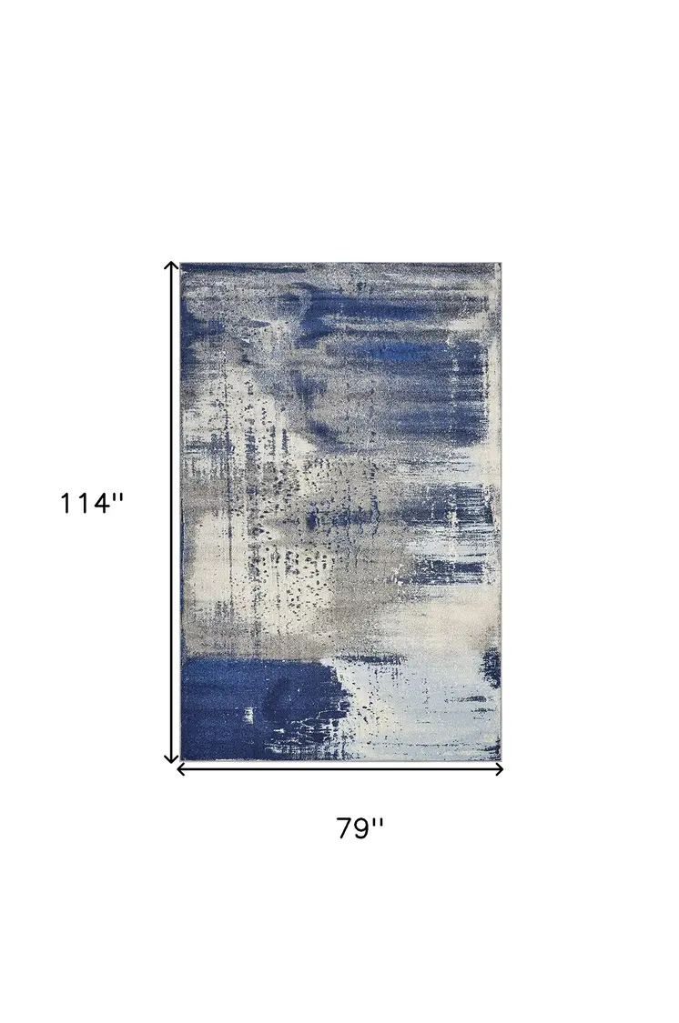 7' X 10' Blue Ivory And Gray Abstract Area Rug