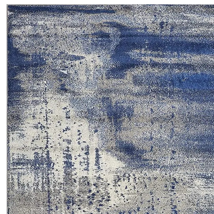 7' X 10' Blue Ivory And Gray Abstract Area Rug