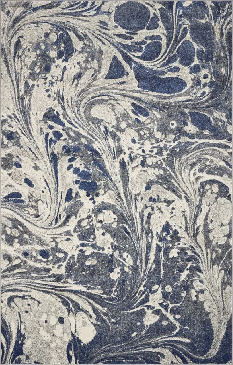 7' X 9' Ivory Blue And Gray Abstract Area Rug