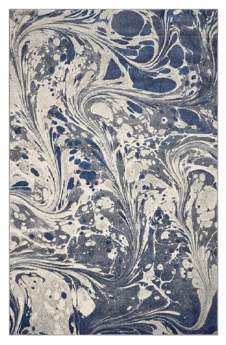 7' X 9' Ivory Blue And Gray Abstract Area Rug