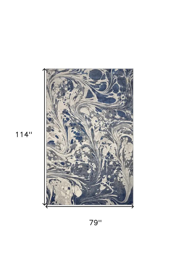 7' X 9' Ivory Blue And Gray Abstract Area Rug