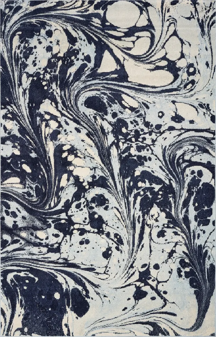 7' X 10' Blue And Ivory Abstract Area Rug