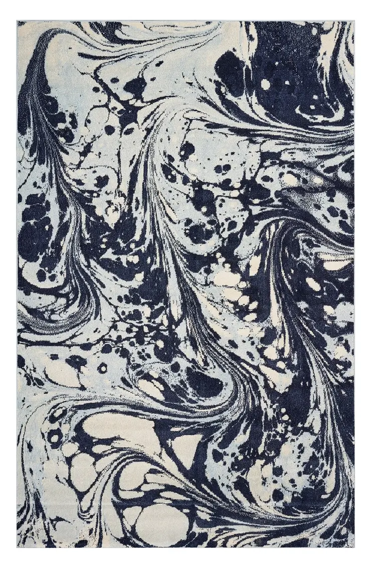 7' X 10' Blue And Ivory Abstract Area Rug