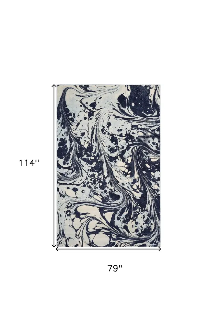 7' X 10' Blue And Ivory Abstract Area Rug