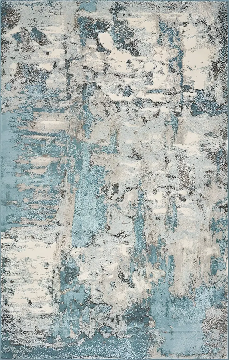 3' X 5' Ivory And Teal Abstract Area Rug