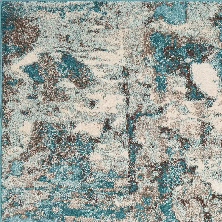 7' X 9' Ivory And Teal Abstract Area Rug