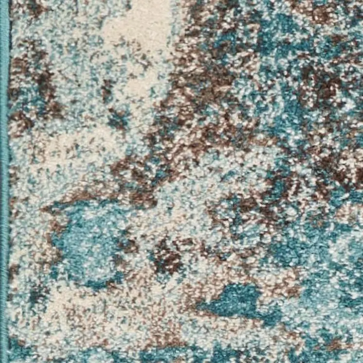 7' X 9' Ivory And Teal Abstract Area Rug