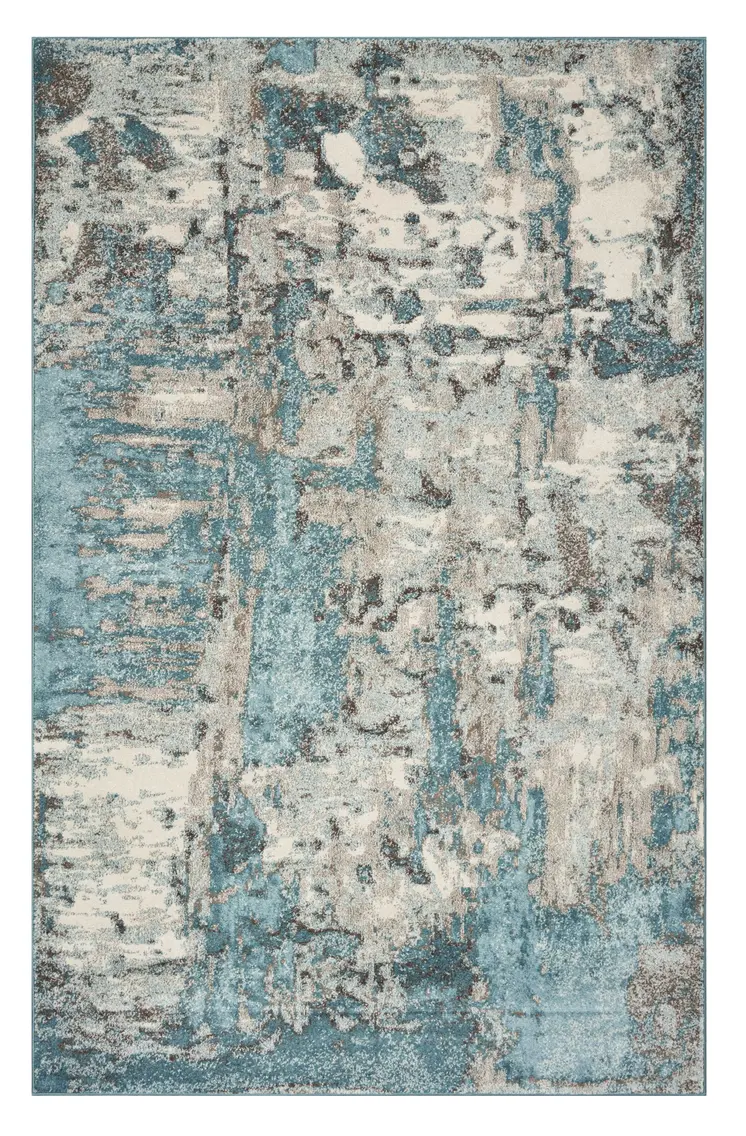 7' X 9' Ivory And Teal Abstract Area Rug