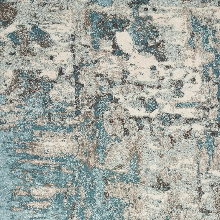 7' X 9' Ivory And Teal Abstract Area Rug