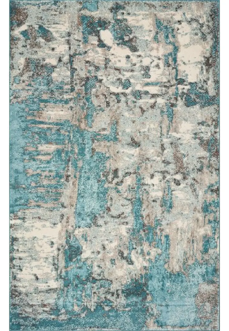 8' X 10' Ivory Teal Machine Woven Abstract Watercolor Indoor Area Rug