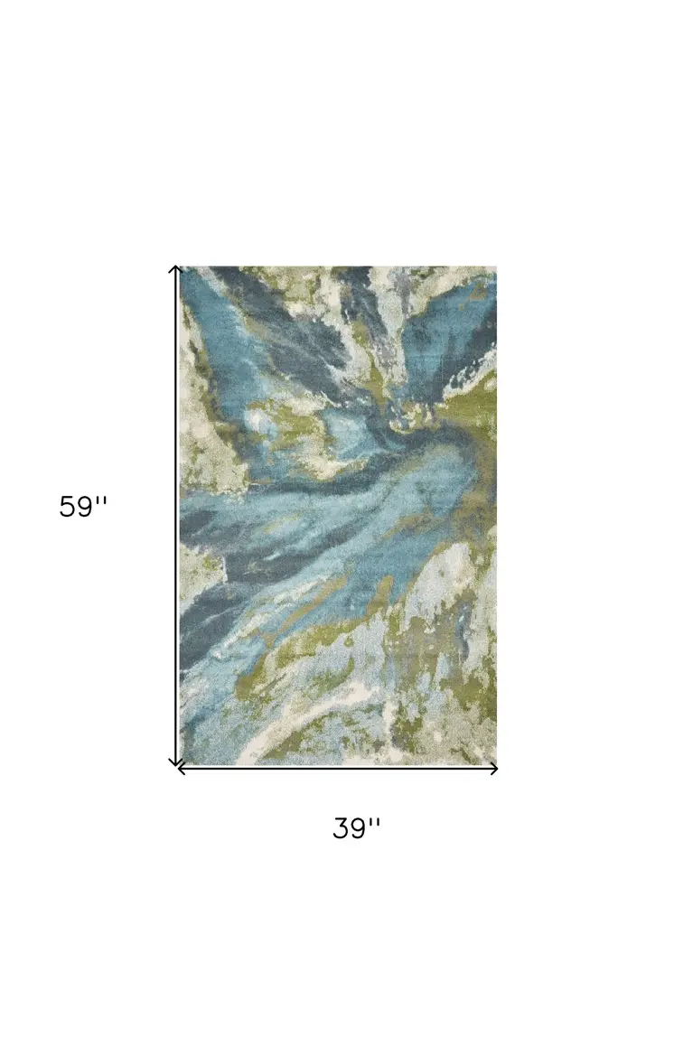 3' X 5' Teal Abstract Splashes Area Rug