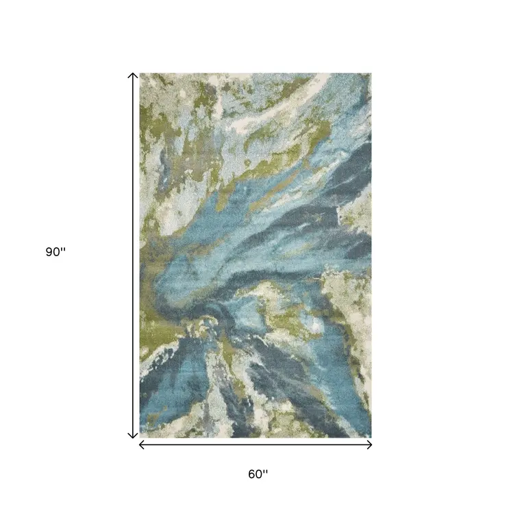 5' X 7' Teal And Beige Abstract Area Rug
