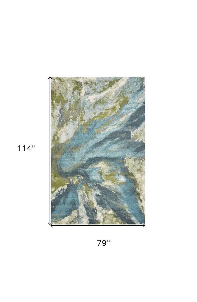 7' X 10' Teal Gray And Green Abstract Area Rug