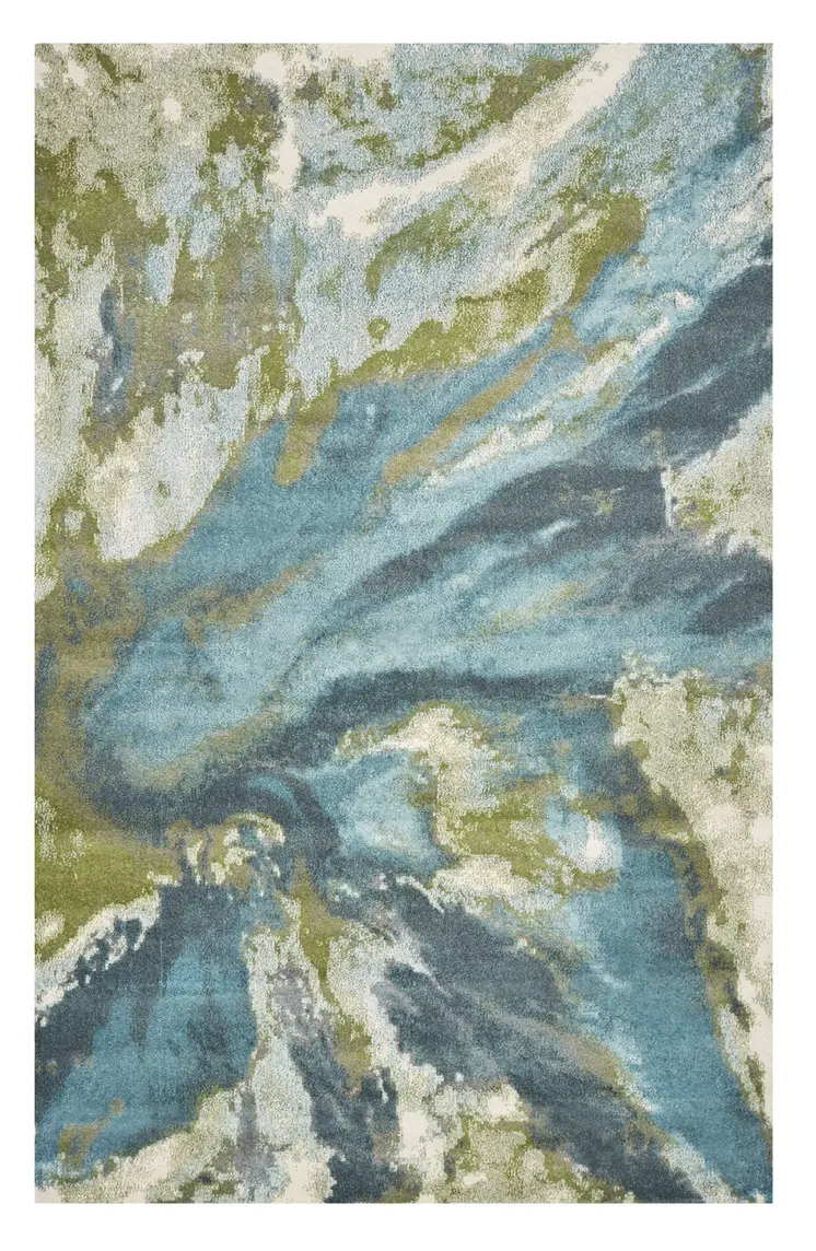 7' X 10' Teal Gray And Green Abstract Area Rug