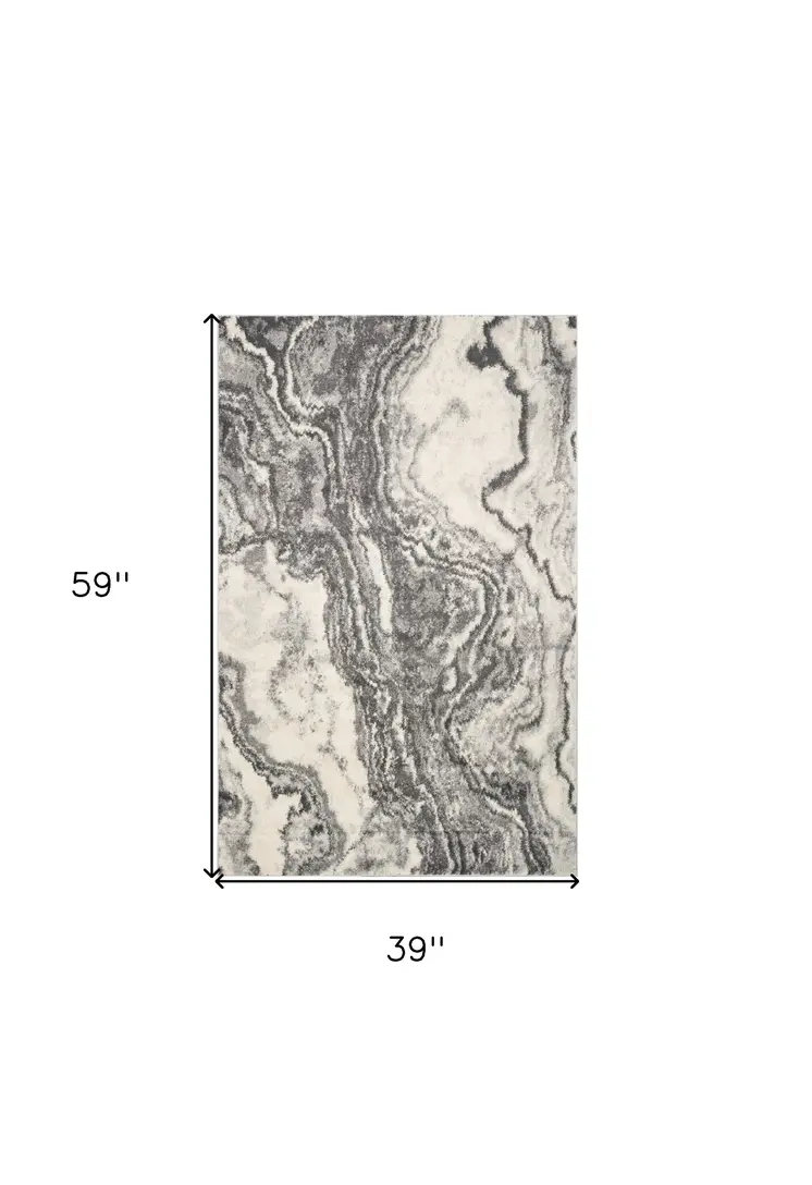3' X 5' Gray And Ivory Abstract Area Rug