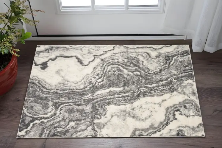 3' X 5' Gray And Ivory Abstract Area Rug