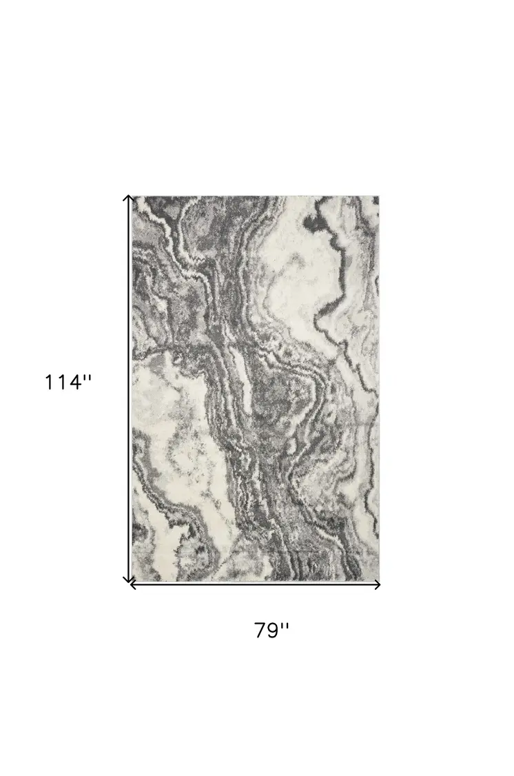 7' X 9' Gray And Ivory Abstract Area Rug