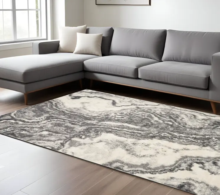 8' X 10' Gray And Ivory Abstract Area Rug