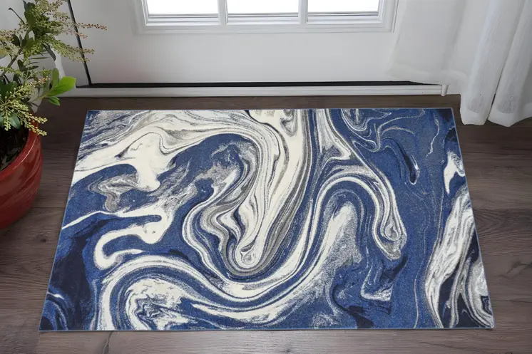 3' X 5' Blue Abstract Waves Area Rug